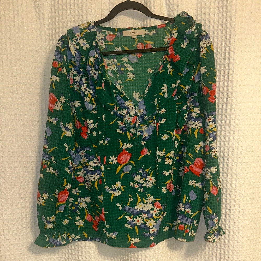 LOFT Vibrant Floral Green Blouse